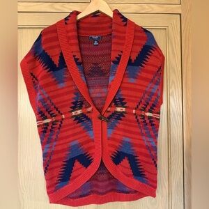 Chaps Aztec Print Knit Shawl Neck Cotton Blend Button Close Vest / large